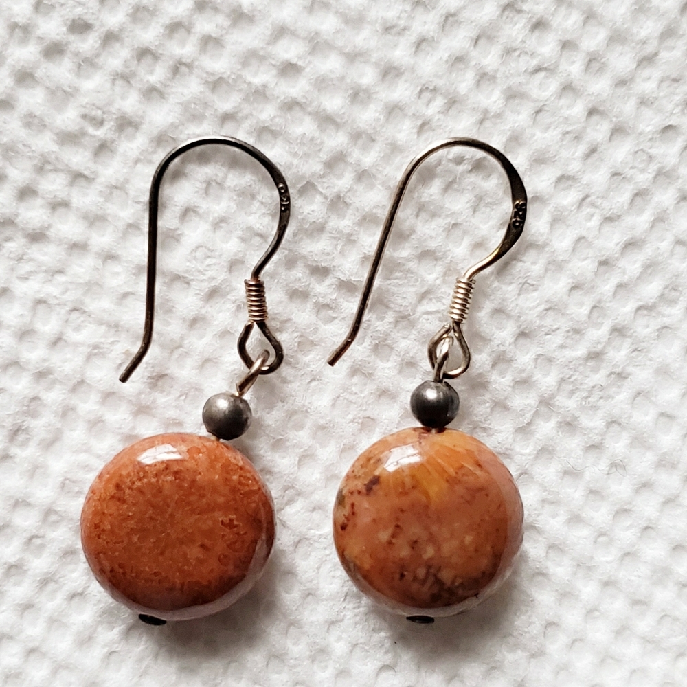 Vintage 925 Geniune Agate Gemstone Dangling Earrings